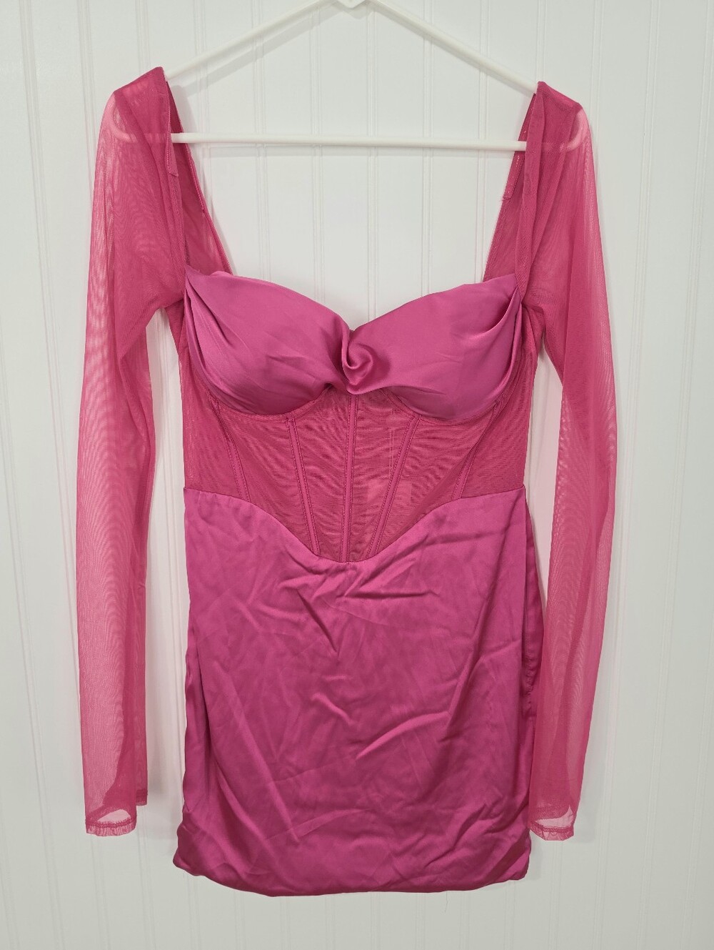 Oh Polly | NWT Satin Mesh Mini Dress Pink Size 6 - Picture 2 of 7